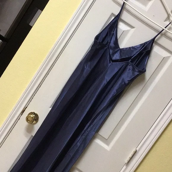 HALSTON BLUE EMBROIDERED MAXI SLIP DRESS M - Picture 9 of 11